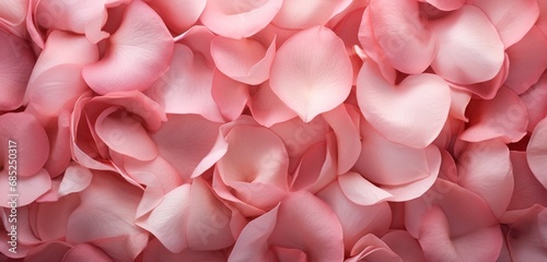 A detailed close-up capturing the delicate texture of perfectly positioned rose petals on a bed's surface.