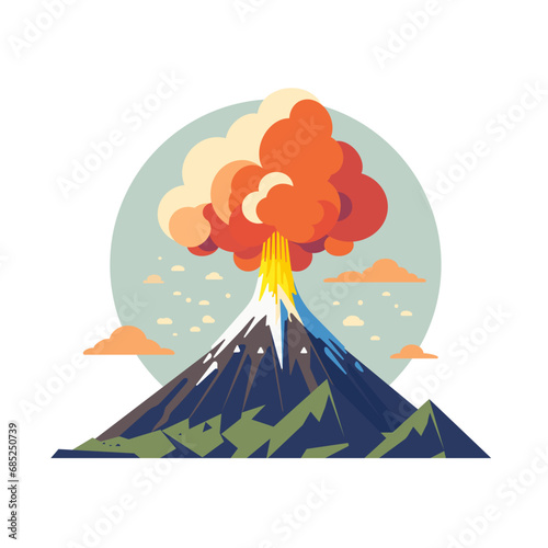 Vector illustration of volcano eruption with clouds of ash. Volcano in a flat style isolated on a white background.