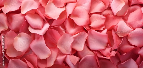 A detailed close-up capturing the delicate texture of meticulously placed rose petals on a bed.