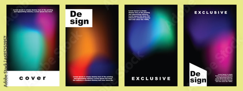 Colorful fluid set and wavy gradient mesh background template copy space set. Dynamic colour gradation flow backdrop holo design for poster, banner, flyer, magazine, cover, brochure, festival, event