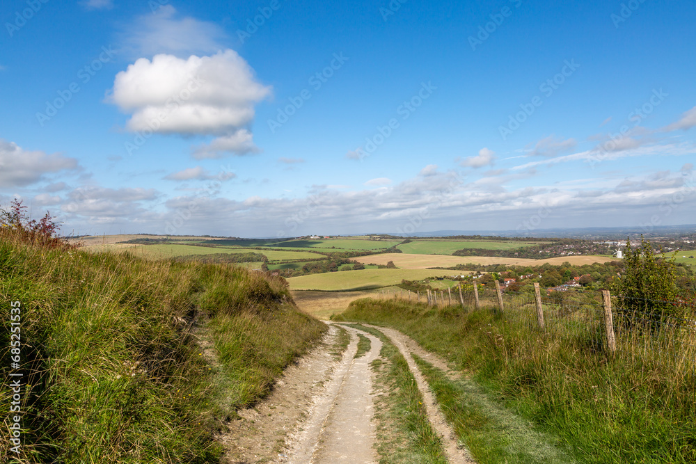 A view in the South Downs in Sussex, on a sunny September day