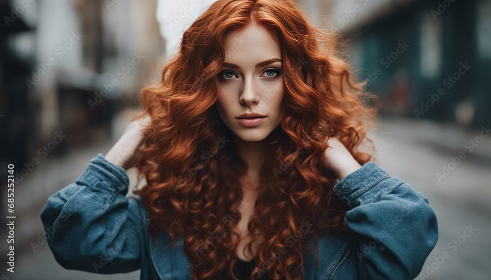Beautiful model girl with long red curly hair .Red head Beautiful model girl with long red curly hair .Red head