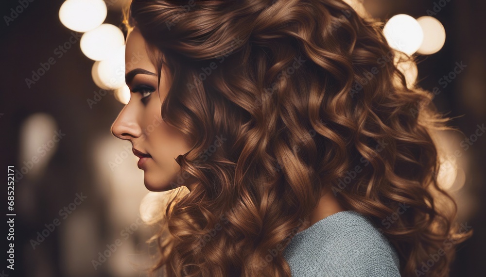 Beautiful woman in profile with long and shiny wavy hair, Beauty model ...