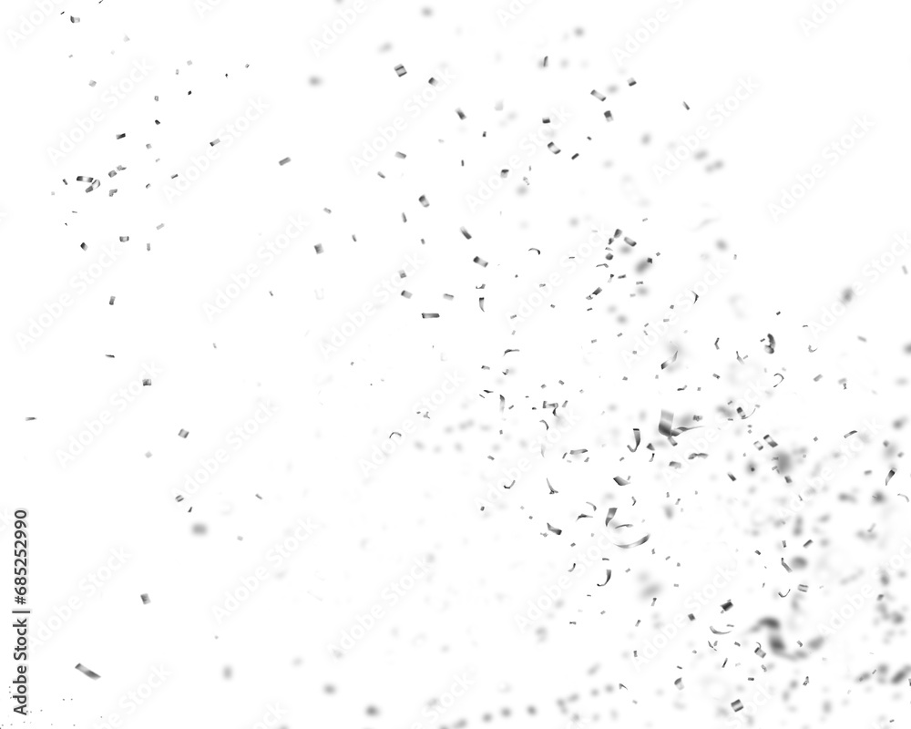 Falling silver confetti on transparent background