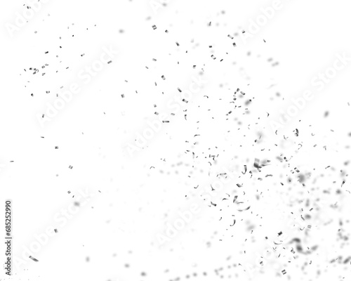 Falling silver confetti on transparent background