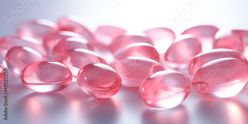 Pink vitamins capsules on a white background .Chic and Healthy Pink Vitamins on a Clean Slate Pretty in Pink Vibrant Vitamins on a White Canvas.AI Generative © khatija