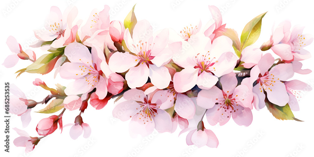 Whimsical Cherry Blossom illustration of cherry blossoms Horizontal line decoration Seamless pattern Decoration light pink cherry blossom flowers frame with white background.AI Generative Whimsical Cherry Blossom illustration of cherry blossoms Horizontal line decoration Seamless pattern Decoration light pink cherry blossom flowers frame with white background.AI Generative