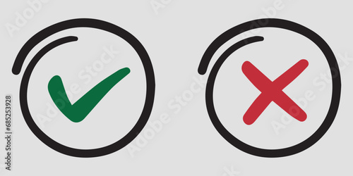 A set of marks YES or NO. Vector on background