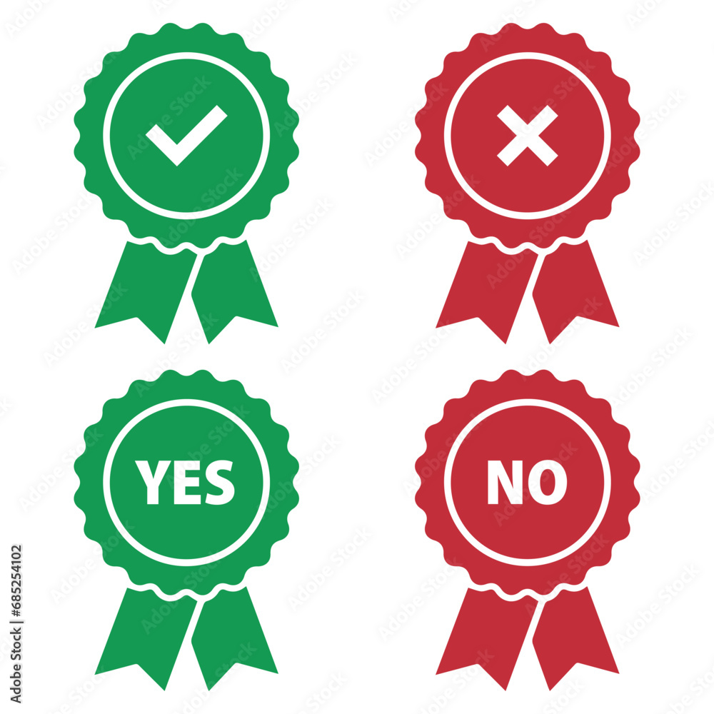 A set of marks YES or NO. with ribbon. Vector on background
