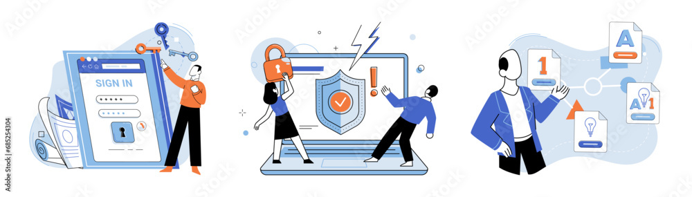 Database security vector illustration. Personal data should be protected within secure database systems The security databases is vital for maintaining data confidentiality Archive systems play