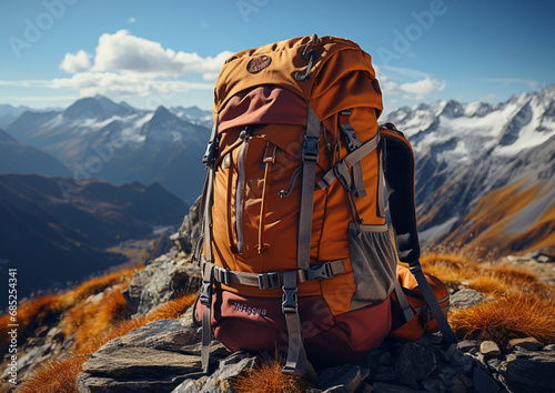 Backpack for mountain walk and camping adventures.Macro.AI Generative.