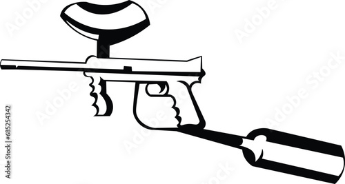 Cartoon Black and White Isolated Illustration Vector Of A Paintball Gun