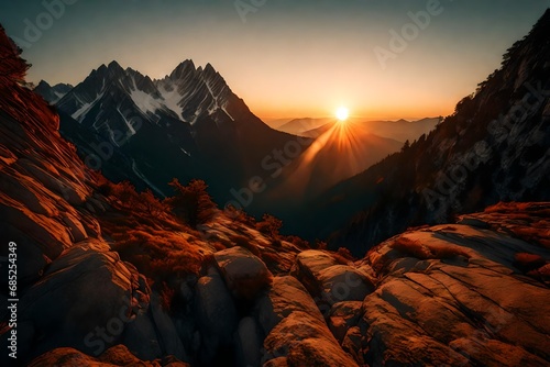 closeup view, the sunrise, backside of the mountain, very attrective look,