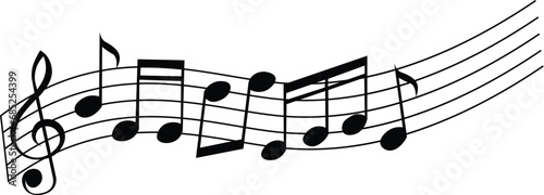 Cartoon Black and White Isolated Illustration Vector Of Music Notes on an Octave