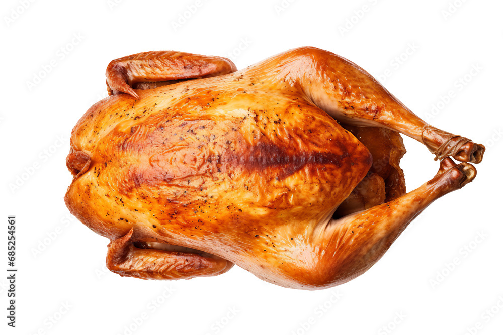 Overhead top view or a fresh roast turkey or chicken isolated on a plain background Overhead top view or a fresh roast turkey or chicken isolated on a plain background