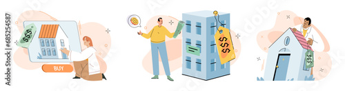 House for sale. Vector illustration Renting and investing in house were two different approaches to housing The mortgage loprovided financial support for buying residential property Buying house