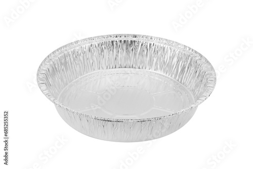 Foil baking dish closeup isolated on a white background. Empty disposable square aluminium foil baking dish isolated on white