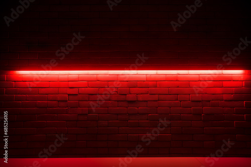 A brick wall illuminated from below with neon red light. Generative Ai