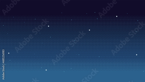 Pixel art night sky background with stars. Seamless backdrop in retro video game 8-bit style. Vector illustration. photo