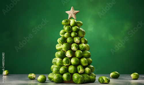A pile of festive brussels sprouts in the shape of a christmas tree photo