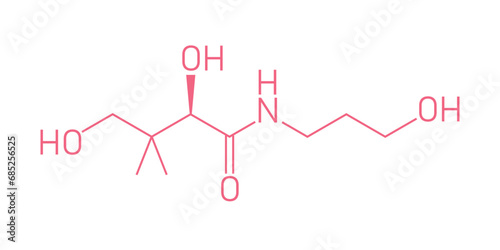 Skeletal formula of Panthenol. Chemical structure of Panthenol (C9H19NO4). Chemical resources for teachers and students. Vector illustration isolated on white background.