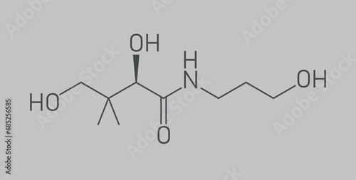 Skeletal formula of Panthenol. Chemical structure of Panthenol (C9H19NO4). Chemical resources for teachers and students. Vector illustration isolated on white background.
