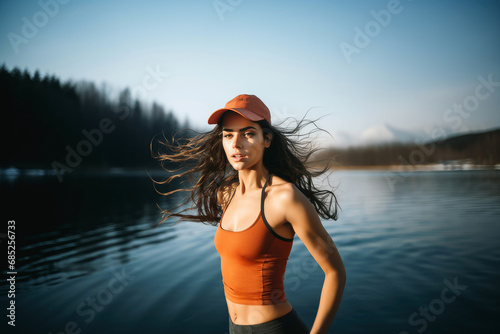 Young woman practicing cold exposure for metabolism. Improve health concept.