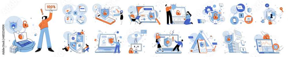 Cyber security vector illustration. Cybersecurity measures aim to protect against potential threats and vulnerabilities Digital privacy requires implementation robust protection measures The lock