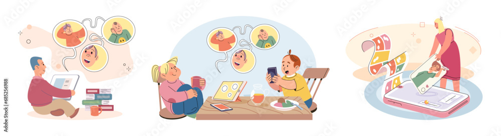 Children with smartphone. Vector illustration. Childrens dependency on their phones for various activities is reshaping way they learn and interact The allure digital world often leads children
