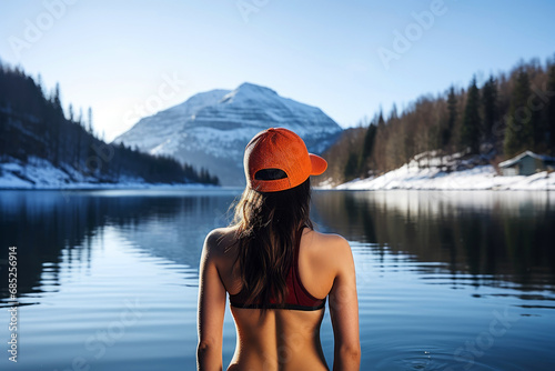 Young woman practicing cold exposure for metabolism. Improve health concept.
