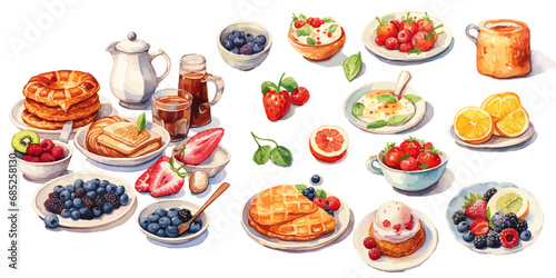 set of breakfasts watercolor vectors