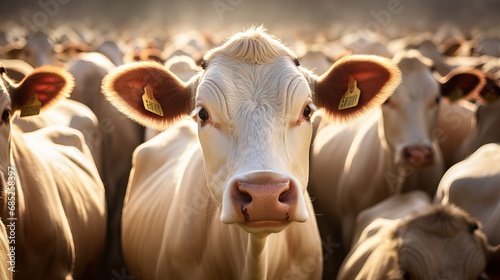 Limousin cow looking at the camera in a field. AI generated image photo