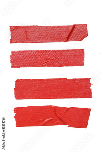 Set of pieces of general purpose vinyl red tape isolated o on white  photo