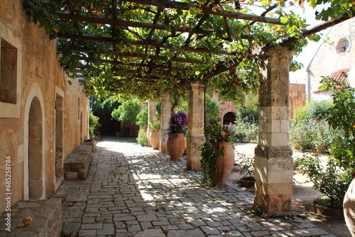 commons in an orthodox monastery (arkadi) in crete in greece