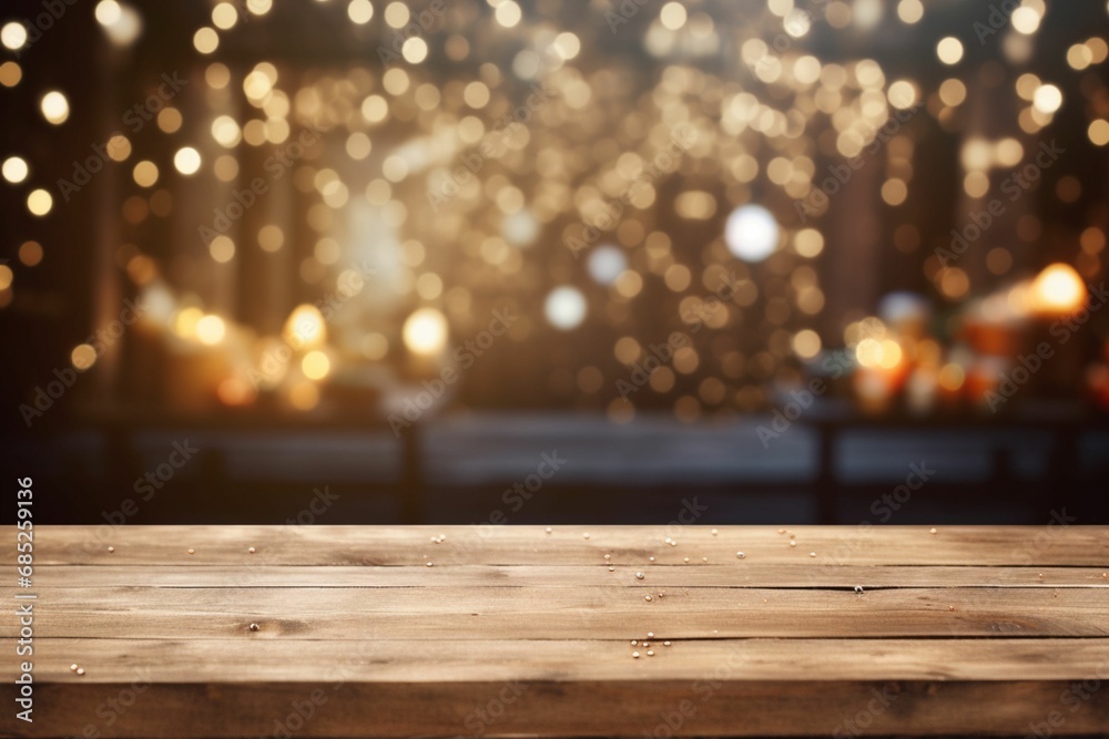 Empty wooden table with bokeh Christmas,backgroung Empty wooden table with bokeh Christmas,backgroung