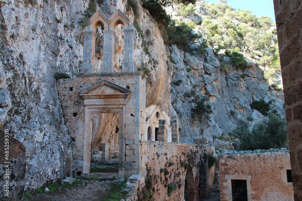 ruined orthodox monastery (khatoliko) in crete in greece