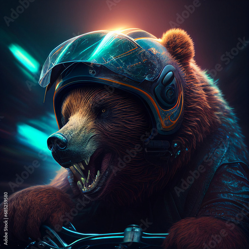 bear in a cap with bike and light effect bb