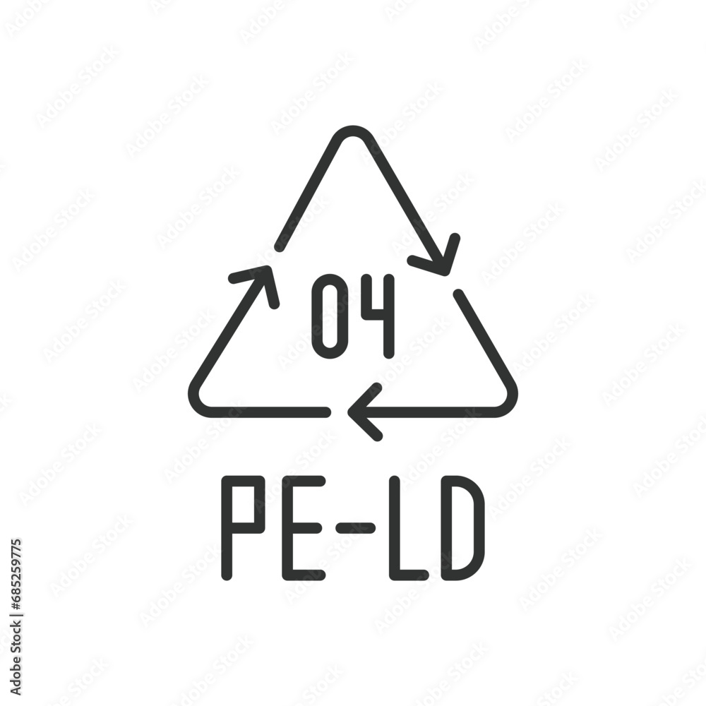 PE-LD 04 recycling code symbol line icon. Plastic recycling vector low density polyethylene sign. Line design. Editable stroke PE-LD 04 recycling code symbol line icon. Plastic recycling vector low density polyethylene sign. Line design. Editable stroke
