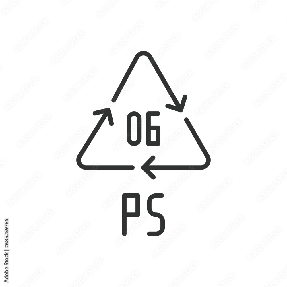 PS 06 recycling code symbol. Plastic recycling vector polystyrene sign. Line design. Editable stroke. PS 06 recycling code symbol. Plastic recycling vector polystyrene sign. Line design. Editable stroke.