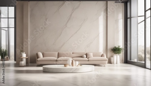 light and shadow room mock ups - light beige and white marble wall photo