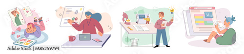 Children with smartphone. Vector illustration. The concept children with smartphones metaphorically represents digital age we live in Schoolers and schoolboys are becoming increasingly reliant