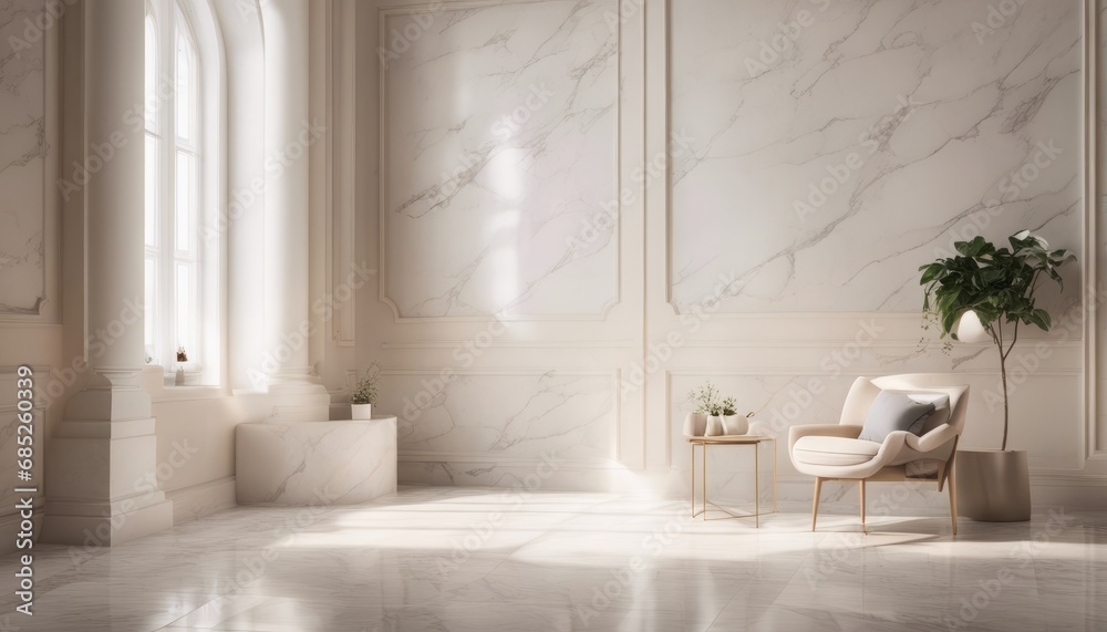 Fototapeta premium light and shadow room mock ups - light beige and white marble wall