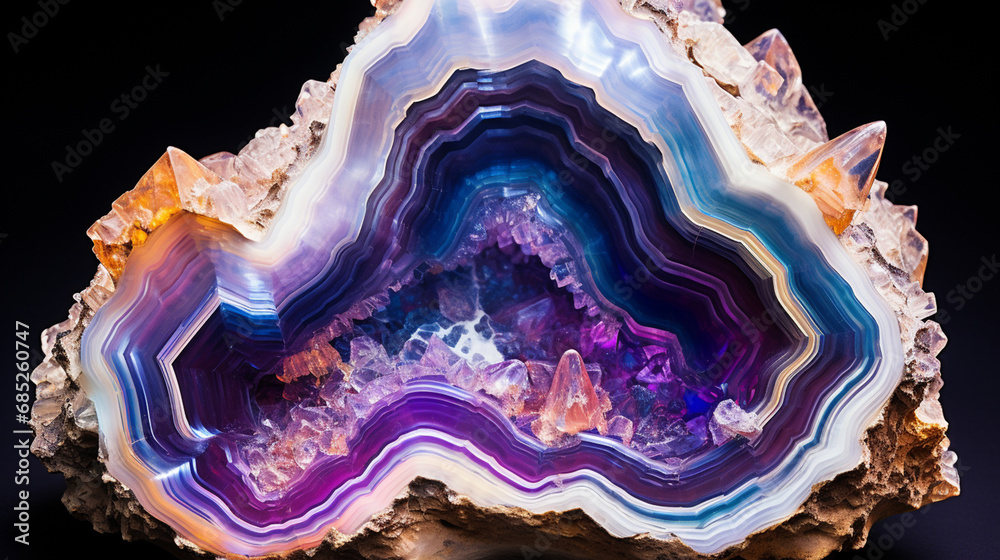 close-up of geode in blue and violet tones on a black background close-up of geode in blue and violet tones on a black background