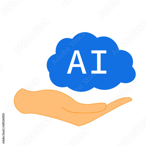 Artificial intelligence. Machine learning design. Ai brain cloud on hand Vector illustration