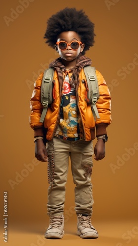 a child african man student dressed in a trendy young outfit 