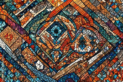 Generate an image showcasing the intricate details of a mosaic texture  combining vibrant hues to form a visually pleasing and harmonious pattern. 