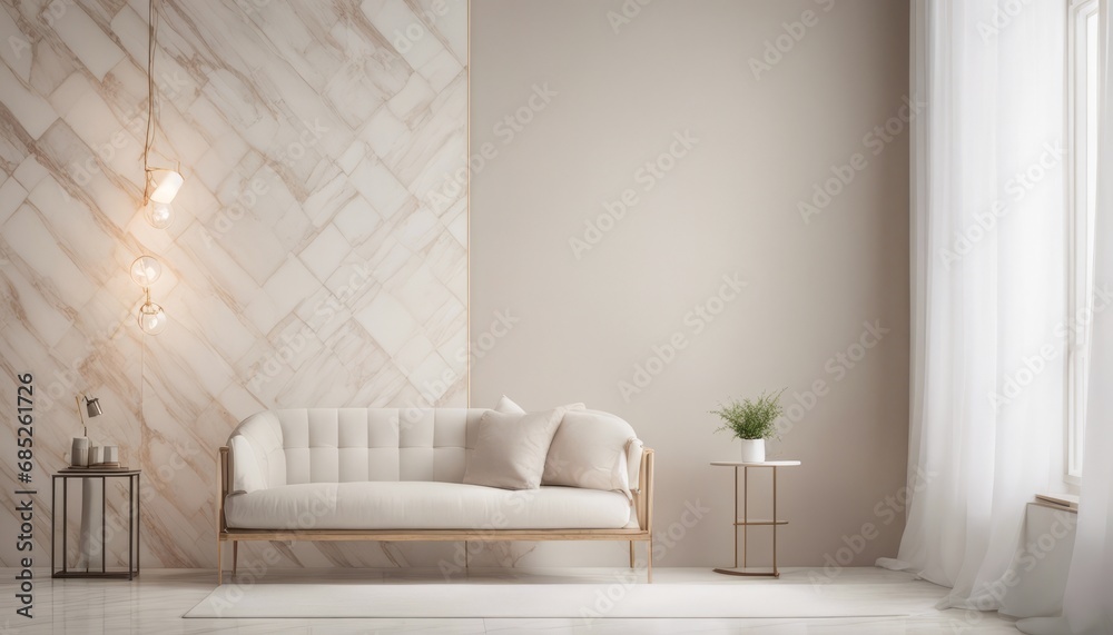 Fototapeta premium light and shadow room mock ups - light beige and white marble wall