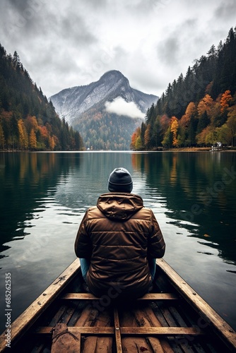 man sitting on the jetty admiring the beauty of lake konigssee © Jorge Ferreiro