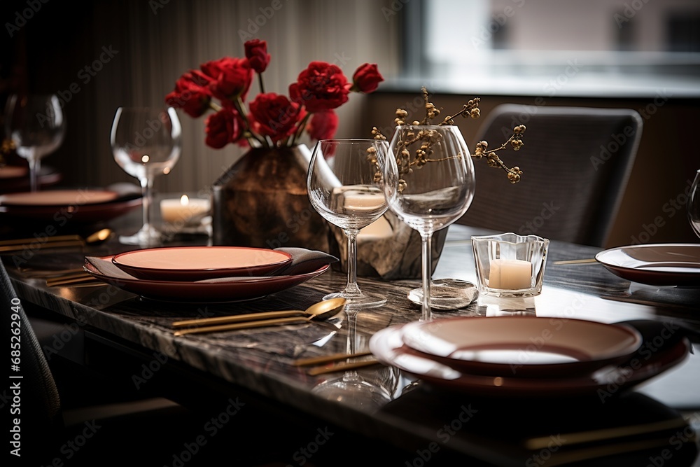 Fototapeta premium Elegant table setting with decorate set