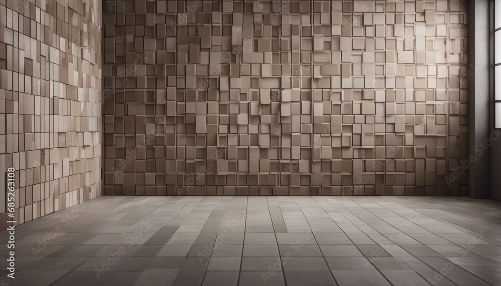 Fototapeta premium light and shadow room mock ups - light gray, brown and beige tiled wall